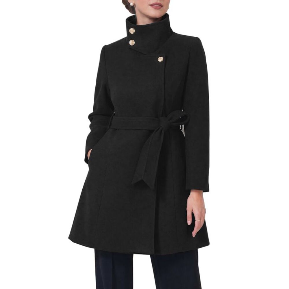 Women's Winter Peacoat with Pockets Stand Collar Trench Coats Black